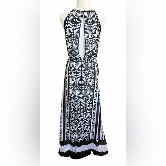 H&M Women's Sleeveless Chiffon Blouson Maxi Dress Black White Size 2 Side slits - Picture 3 of 10